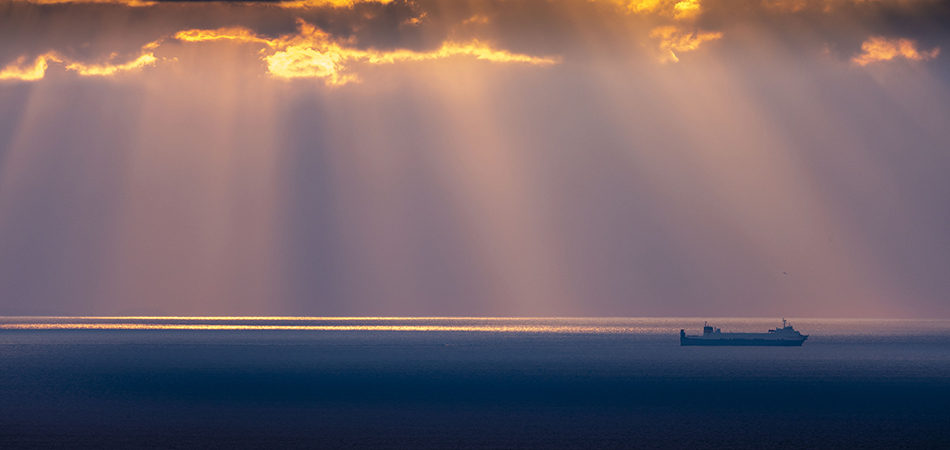 "Alone on the sea."